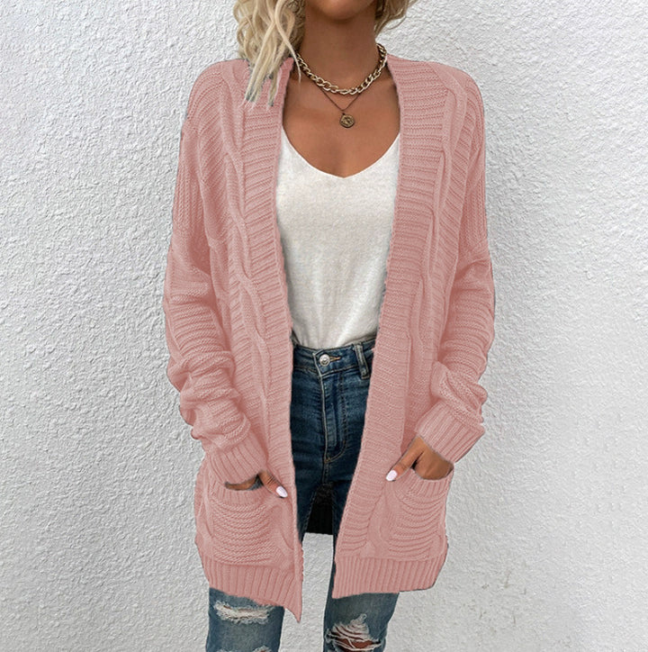 Damen Grovstickad Cardigan med stora fickor och strukturerad design Mirla-Eva Jonsson
