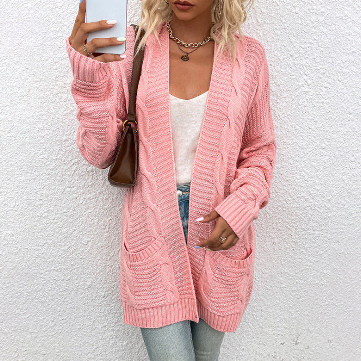 Damen Grovstickad Cardigan med stora fickor och strukturerad design Mirla-Eva Jonsson