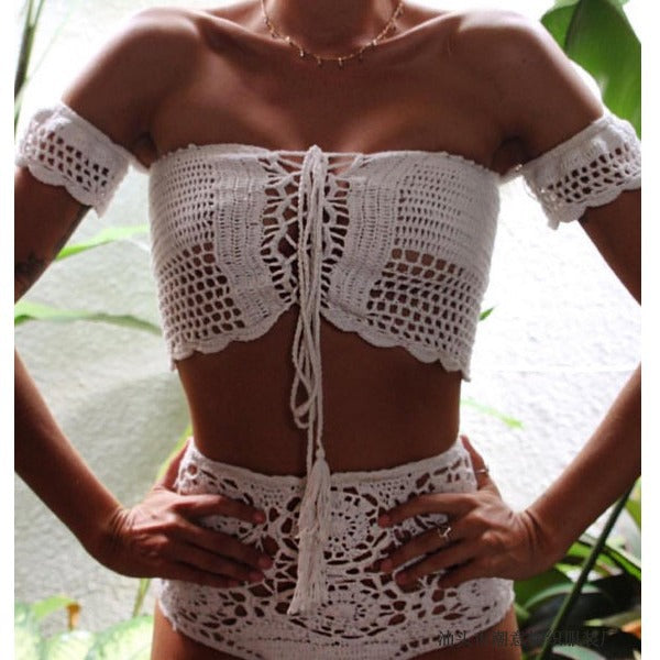 Damen Häkel-Bikini-Set mit dekorativen Fransen und trendigem Oberteil Mirla-Eva Jonsson