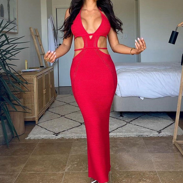 Damen Häkel-Maxikleid med cut-outs och halterneck Mirla-Eva Jonsson