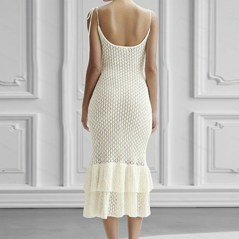 Damen Häkel-Maxikleid mit Volant und verstellbaren Trägern Mirla-Eva Jonsson