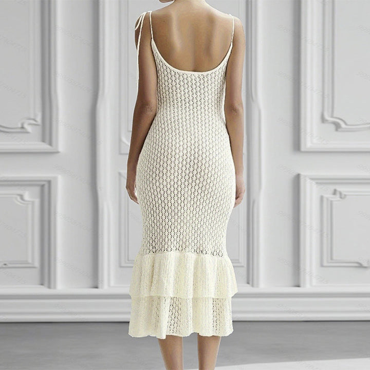 Damen Häkel-Maxikleid mit Volant und verstellbaren Trägern Mirla-Eva Jonsson