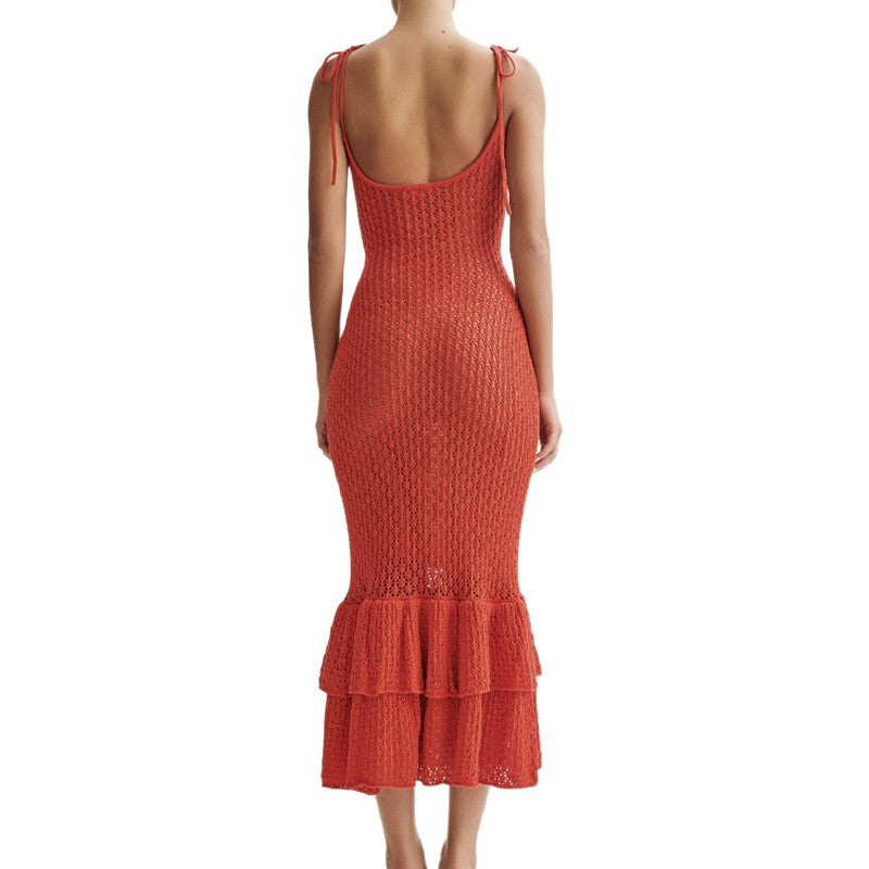 Damen Häkel-Maxikleid mit Volant und verstellbaren Trägern Mirla-Eva Jonsson