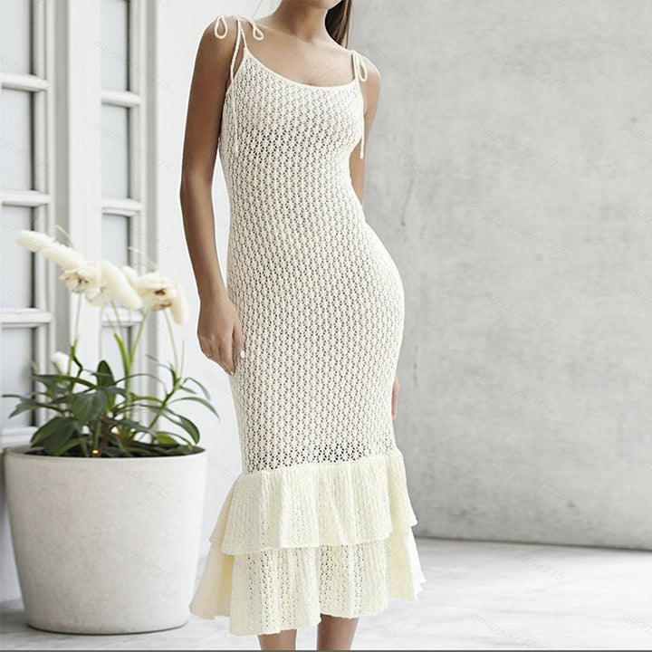 Damen Häkel-Maxikleid mit Volant und verstellbaren Trägern Mirla-Eva Jonsson