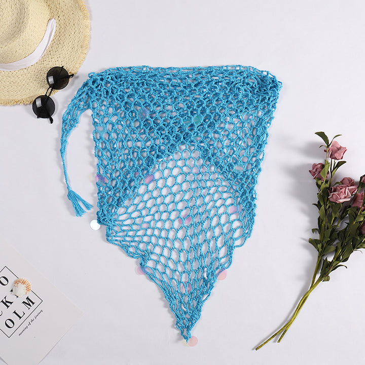 Damen Häkel-Strandtuch mit fransiga accenter och dekorativt nätdesign Mirla-Eva Jonsson