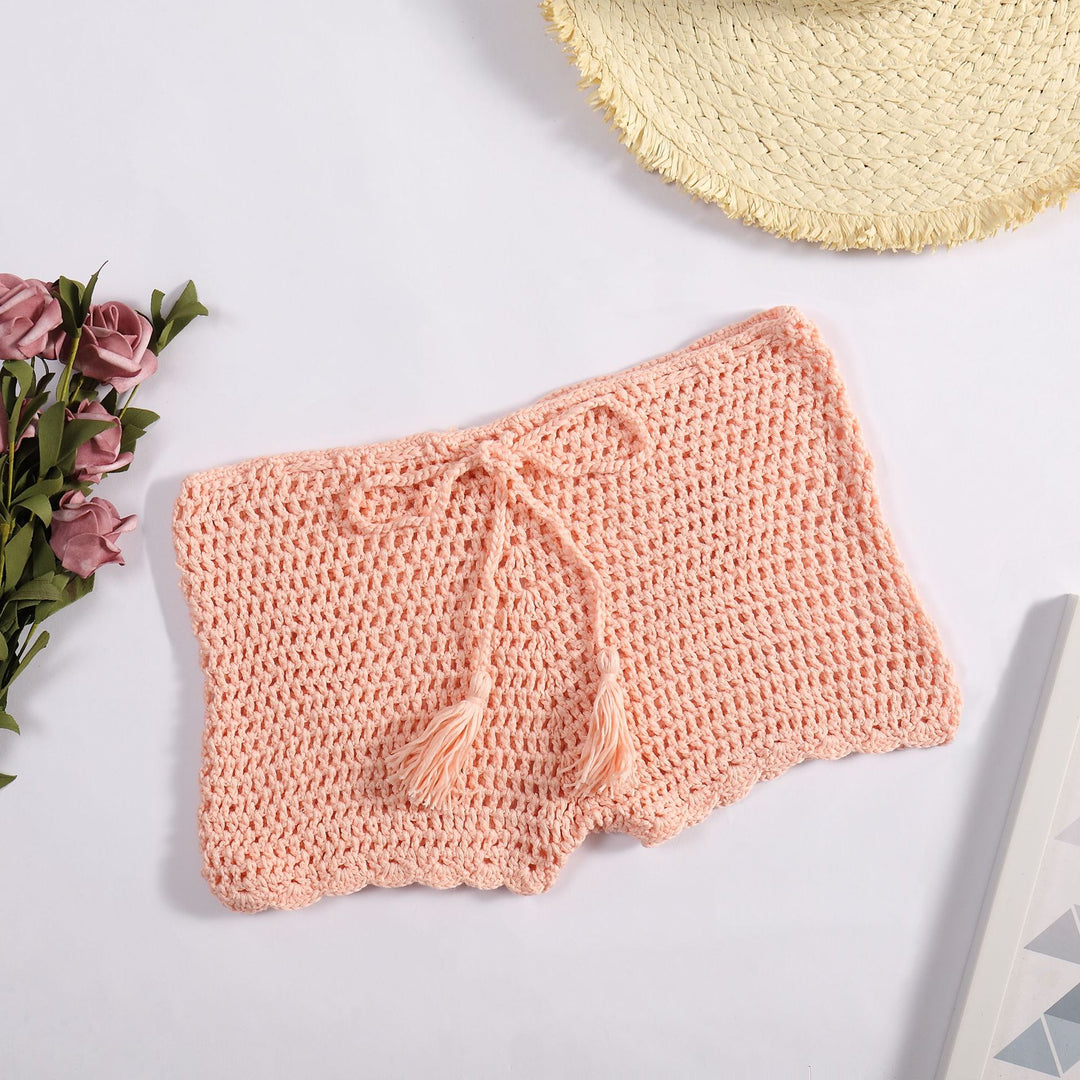 Damen Häkelshorts mit dekorativen kvastar und justerbar midja Mirla-Eva Jonsson