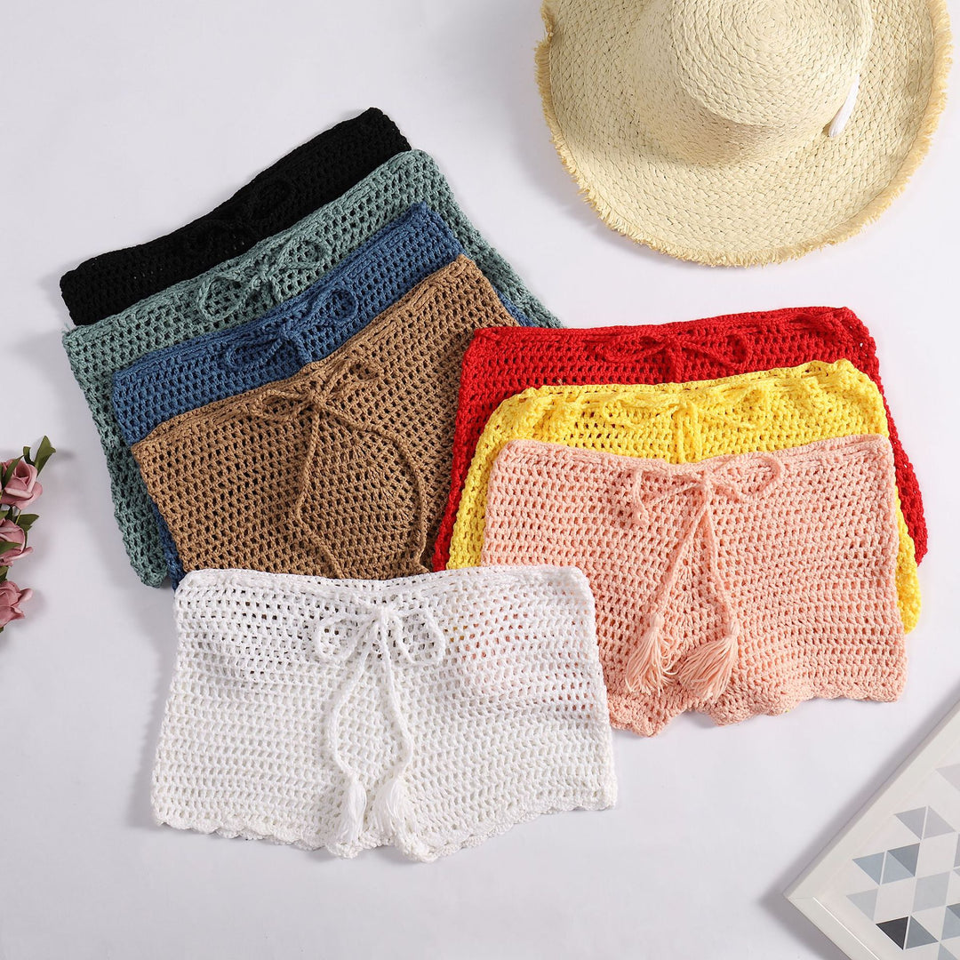 Damen Häkelshorts mit dekorativen kvastar und justerbar midja Mirla-Eva Jonsson