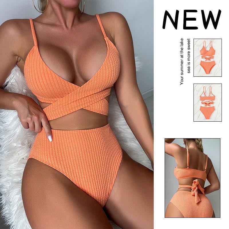 Damen Höga bikini med korsat överdel och elegant ribbad struktur Mirla-Eva Jonsson