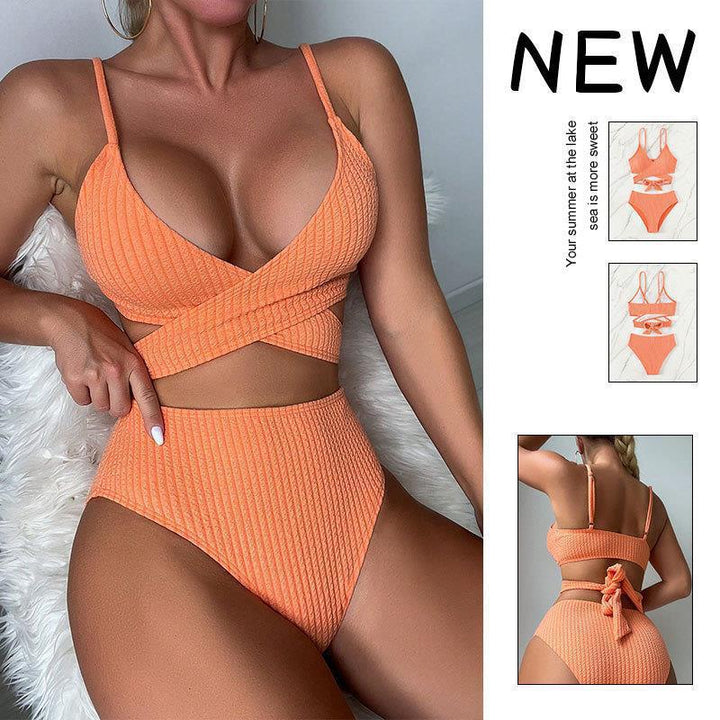 Damen Höga bikini med korsat överdel och elegant ribbad struktur Mirla-Eva Jonsson