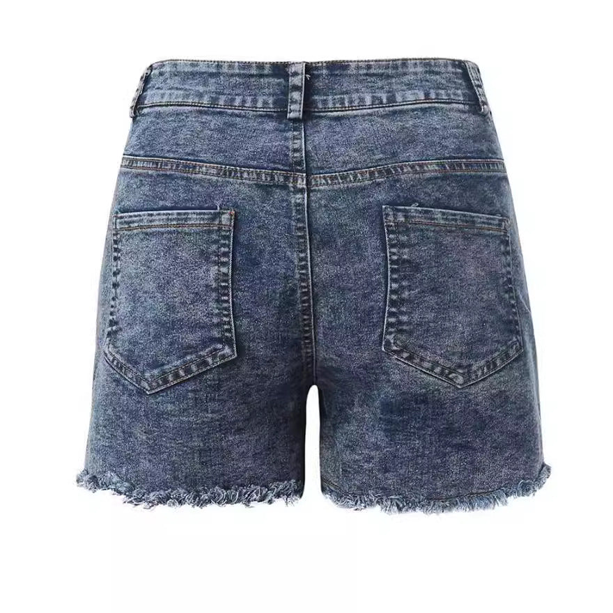 Damen Högmidjade Jeansshorts med fransig fåll Mirla-Eva Jonsson