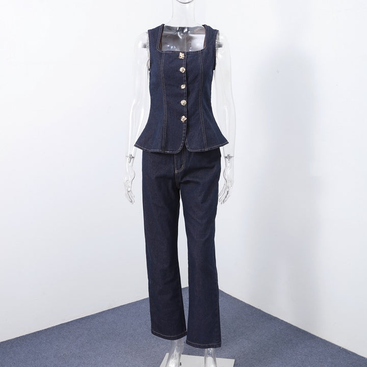 Damen Jeans-Overall mit taillierter Silhouette und eleganten Knopfdetal-Eva Jonsson