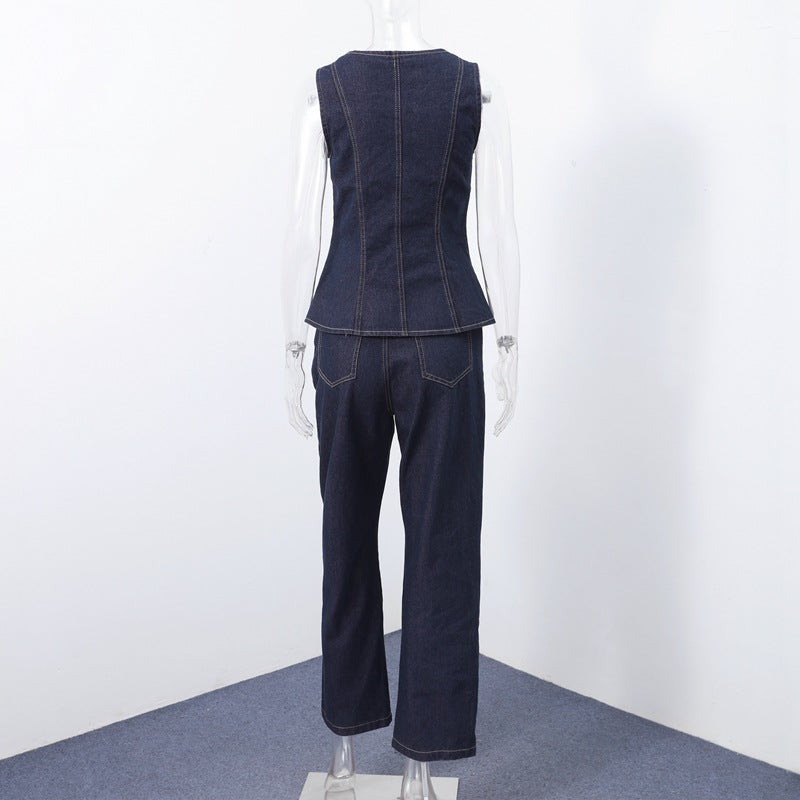 Damen Jeans-Overall mit taillierter Silhouette und eleganten Knopfdetal-Eva Jonsson