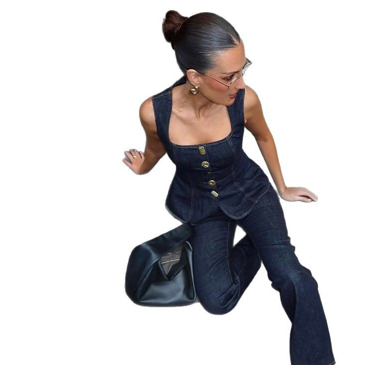 Damen Jeans-Overall mit taillierter Silhouette und eleganten Knopfdetal-Eva Jonsson
