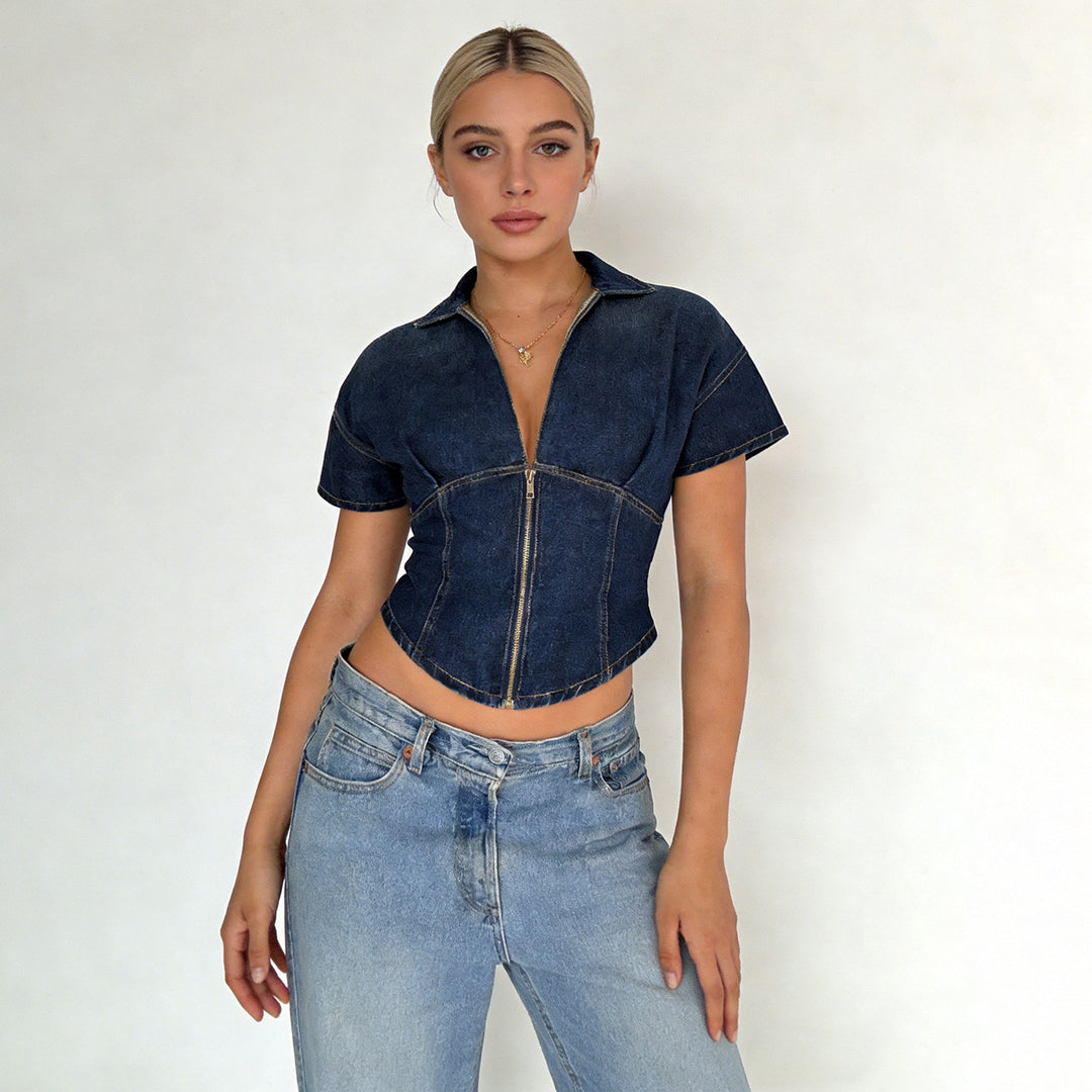 Damen Jeansblousonjacke mit stylischem Zipper und modischem Schnitt Mirla-Eva Jonsson