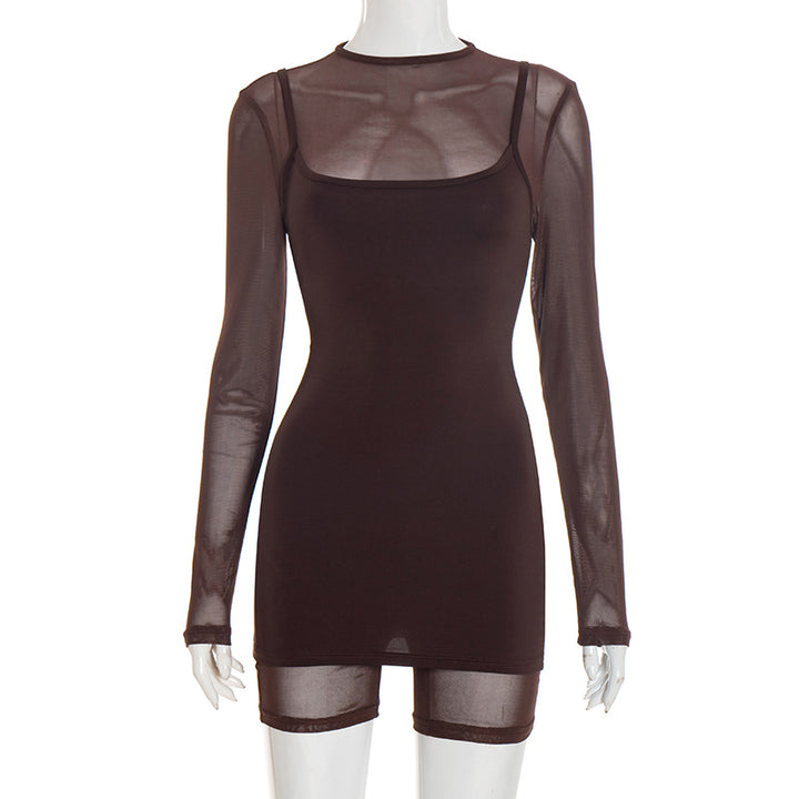 Damen Körperbetontes Longsleeve-Overall mit transparenten Ärmeln und figurformendem Schnitt Mirla-Eva Jonsson