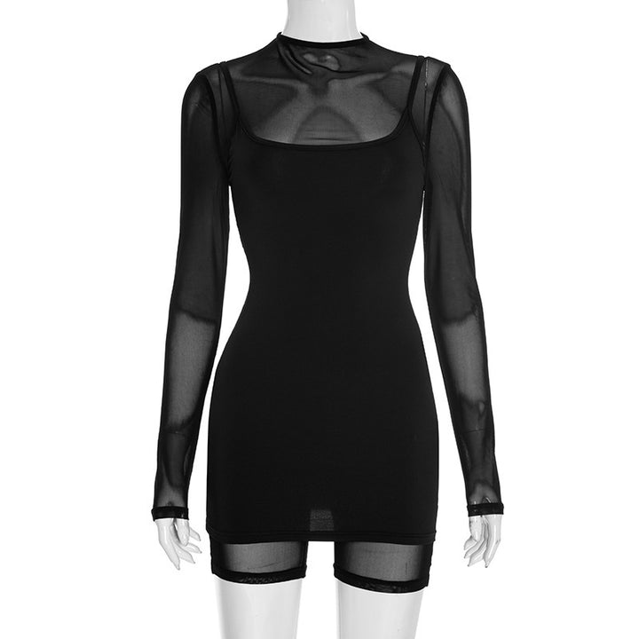 Damen Körperbetontes Longsleeve-Overall mit transparenten Ärmeln und figurformendem Schnitt Mirla-Eva Jonsson