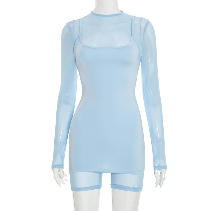 Damen Körperbetontes Longsleeve-Overall mit transparenten Ärmeln und figurformendem Schnitt Mirla-Eva Jonsson