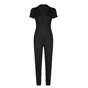 Damen Kortärmad Jumpsuit med modern polo krage och figursydd design Mirla-Eva Jonsson