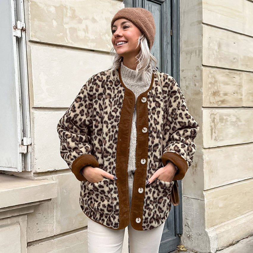 Damen Krammjuk Leopardmönster Jacka med knappstängning och hög krage Mirla-Eva Jonsson