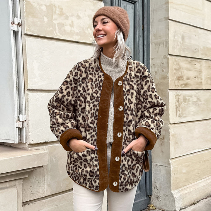Damen Krammjuk Leopardmönster Jacka med knappstängning och hög krage Mirla-Eva Jonsson
