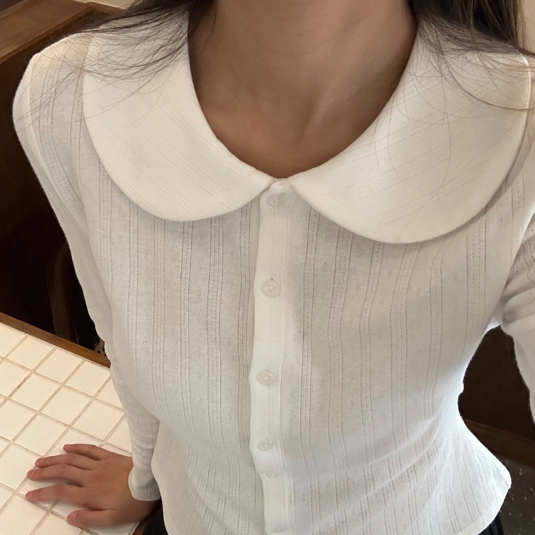 Damen Långärmad Crop Top med stilfull krage och knapplist Mirla-Eva Jonsson