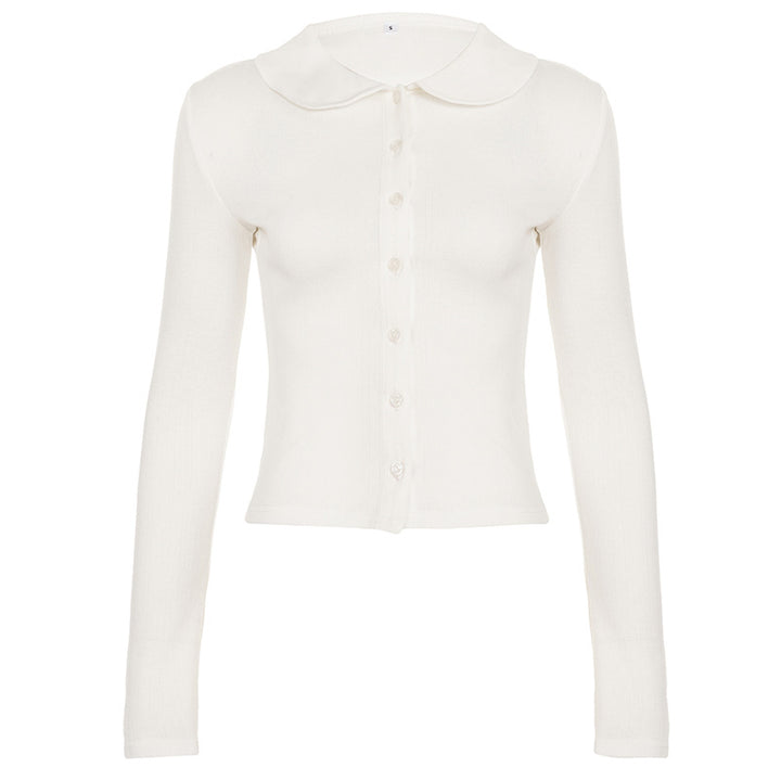 Damen Långärmad Crop Top med stilfull krage och knapplist Mirla-Eva Jonsson