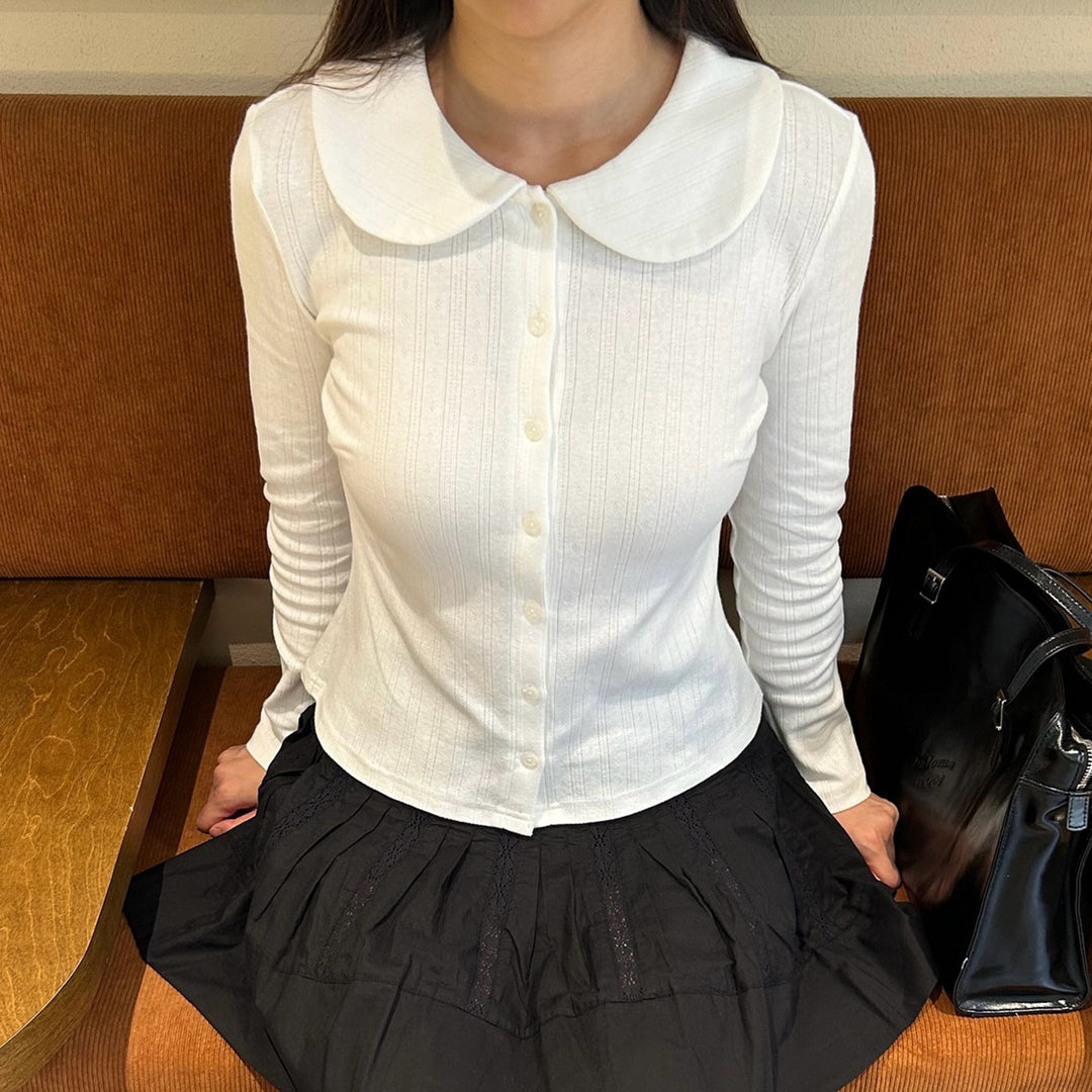 Damen Långärmad Crop Top med stilfull krage och knapplist Mirla-Eva Jonsson