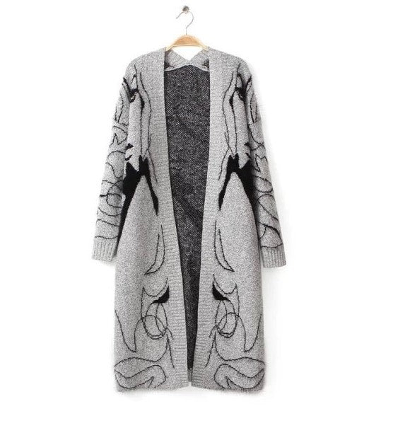 Damen Lange Strickjacke mit kunstvollem Muster Mirla-Eva Jonsson
