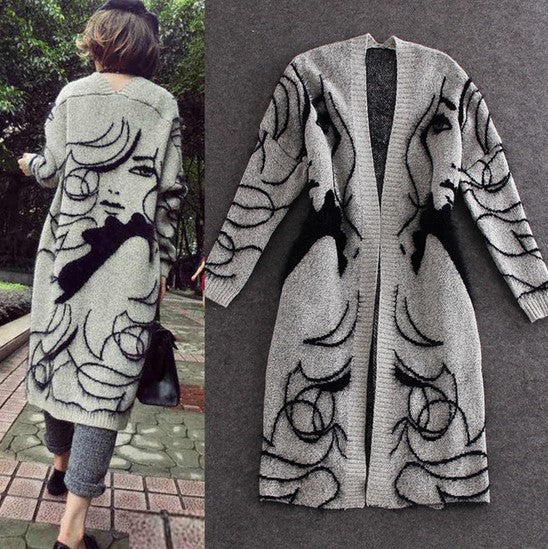 Damen Lange Strickjacke mit kunstvollem Muster Mirla-Eva Jonsson
