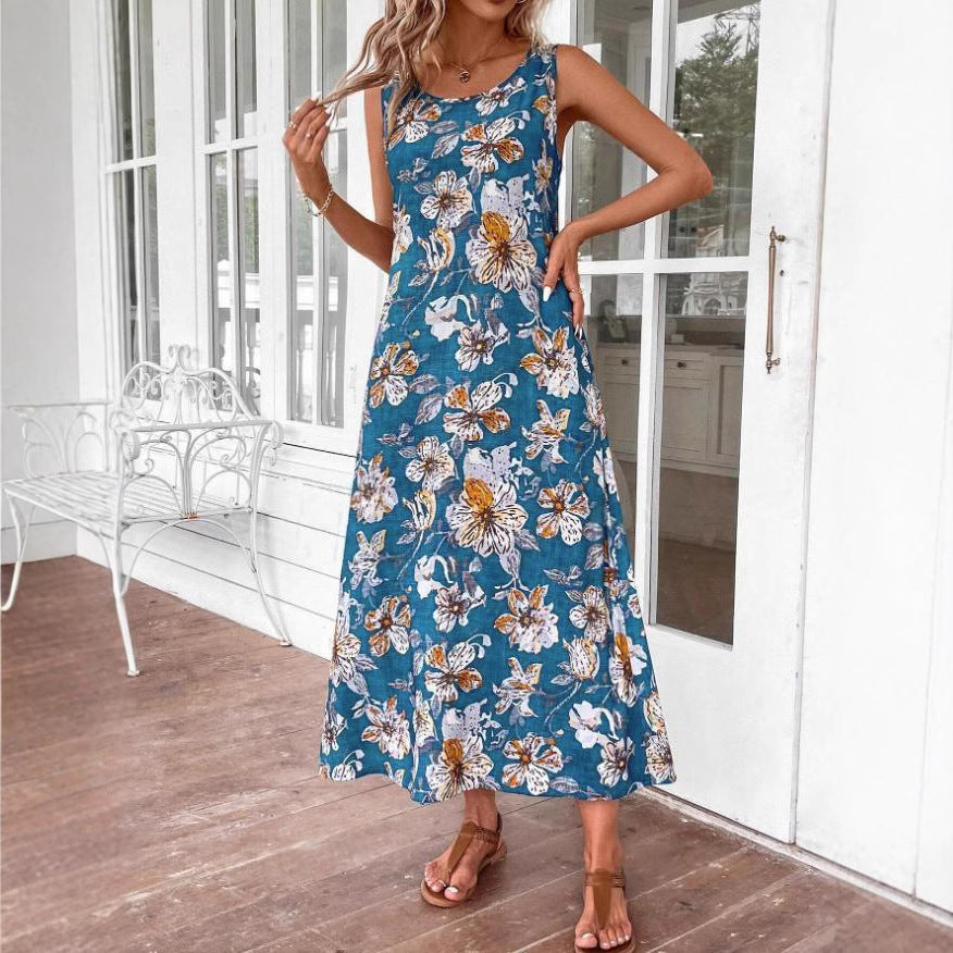 Damen Långt sommarklänning med blommönster och elegant skärning Mirla-Eva Jonsson