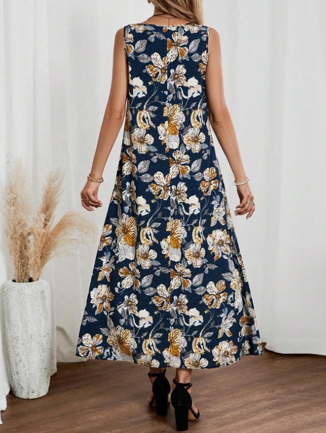 Damen Långt sommarklänning med blommönster och elegant skärning Mirla-Eva Jonsson