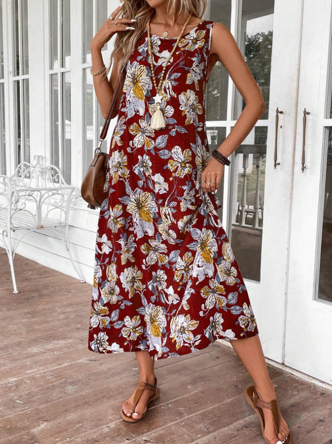 Damen Långt sommarklänning med blommönster och elegant skärning Mirla-Eva Jonsson