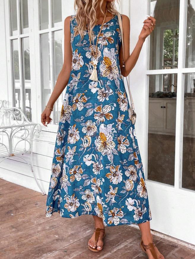 Damen Långt sommarklänning med blommönster och elegant skärning Mirla-Eva Jonsson
