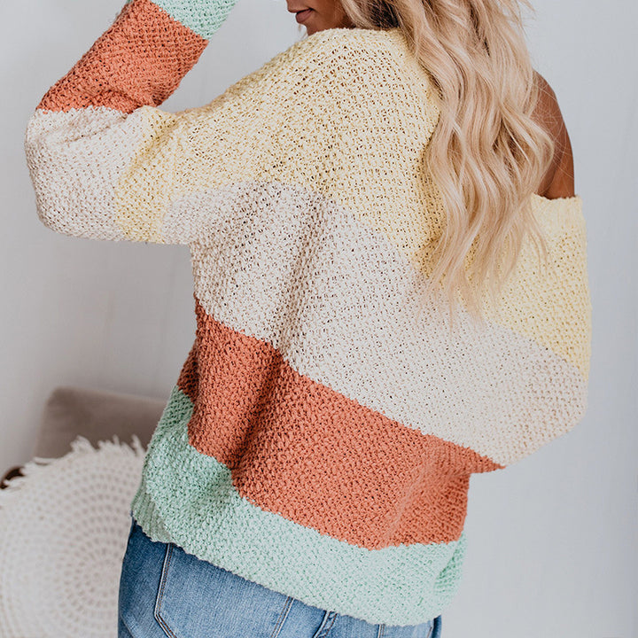 Damen Lässiger Strickpullover mit buntem Farbblockdesign und weitem Schnitt Mirla-Eva Jonsson