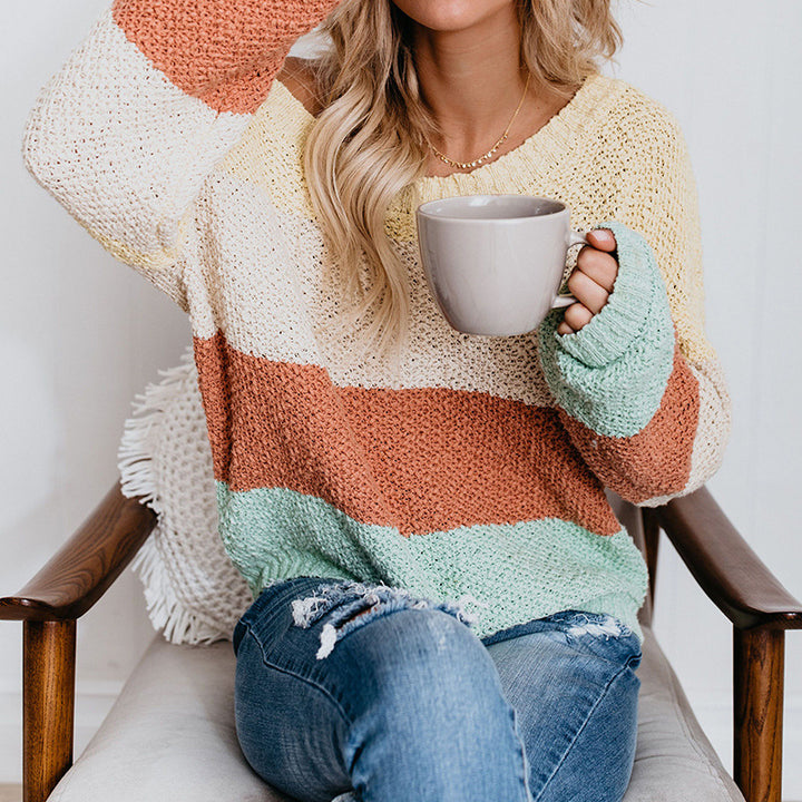 Damen Lässiger Strickpullover mit buntem Farbblockdesign und weitem Schnitt Mirla-Eva Jonsson