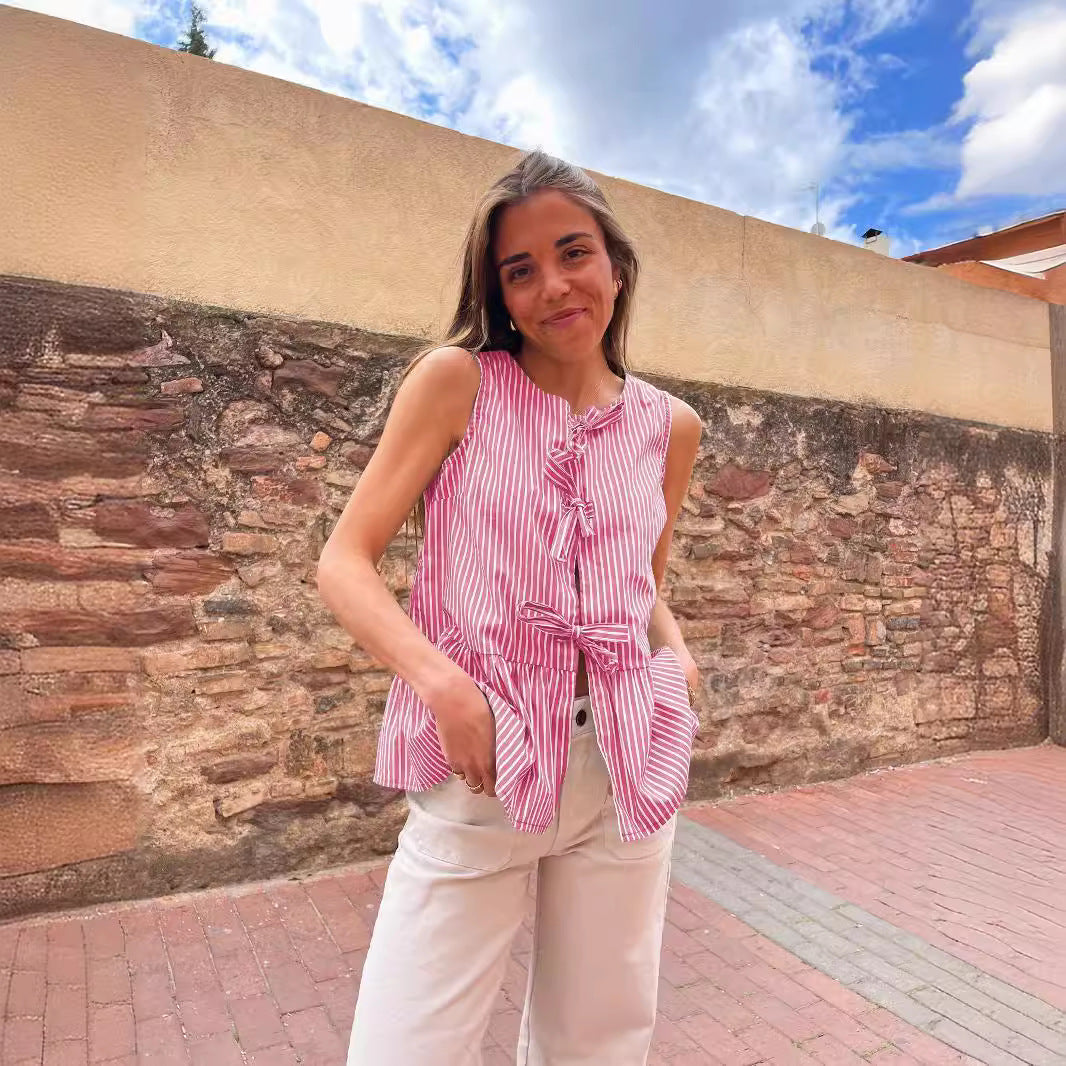 Damen Lekfull Blus Topp med Band Detaljer och Fickor Mirla-Eva Jonsson
