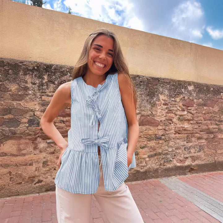 Damen Lekfull Blus Topp med Band Detaljer och Fickor Mirla-Eva Jonsson