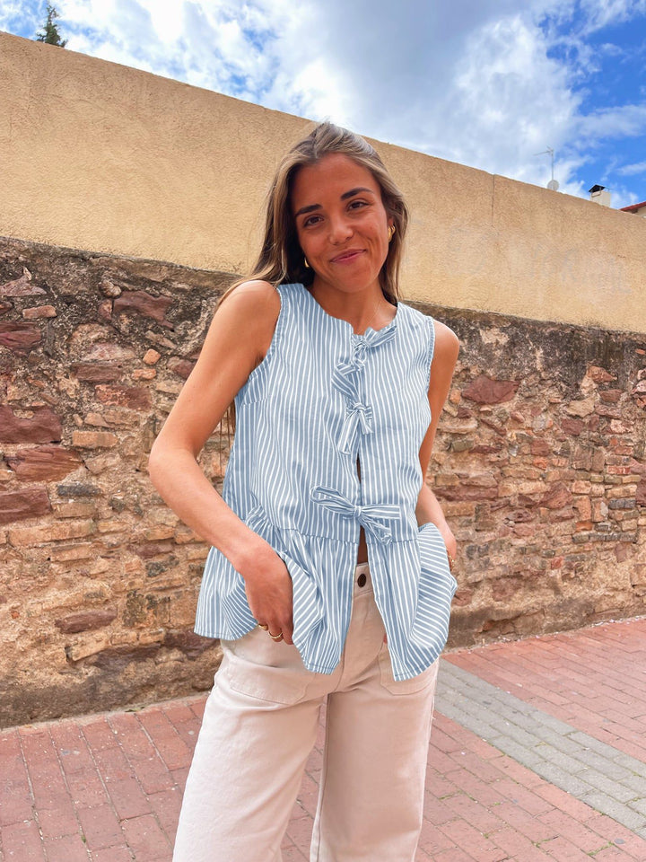 Damen Lekfull Blus Topp med Band Detaljer och Fickor Mirla-Eva Jonsson