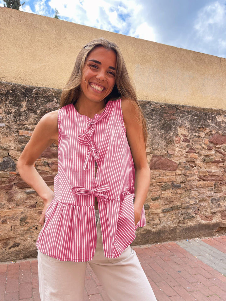 Damen Lekfull Blus Topp med Band Detaljer och Fickor Mirla-Eva Jonsson