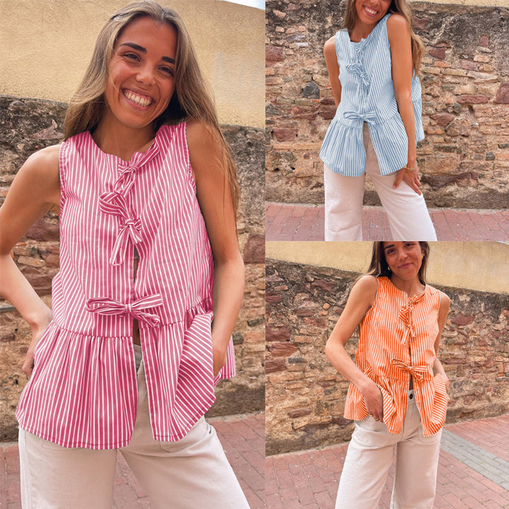 Damen Lekfull Blus Topp med Band Detaljer och Fickor Mirla-Eva Jonsson