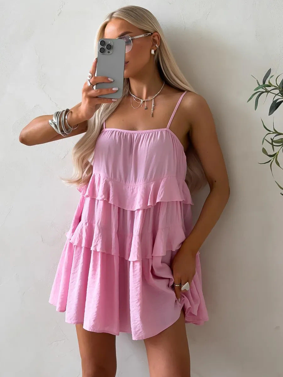 Damen Lekfull puffklänning i lätt bomullsmaterial med ruffle-detaljer Mirla-Eva Jonsson