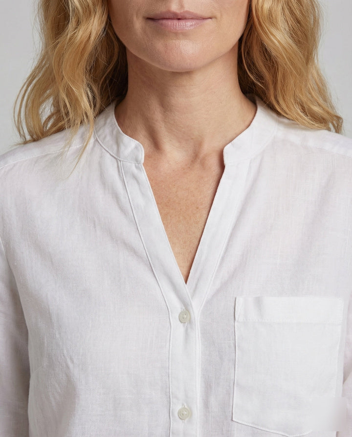 Damen Linne skjorta Ståkrage Bröstficka-Eva Jonsson