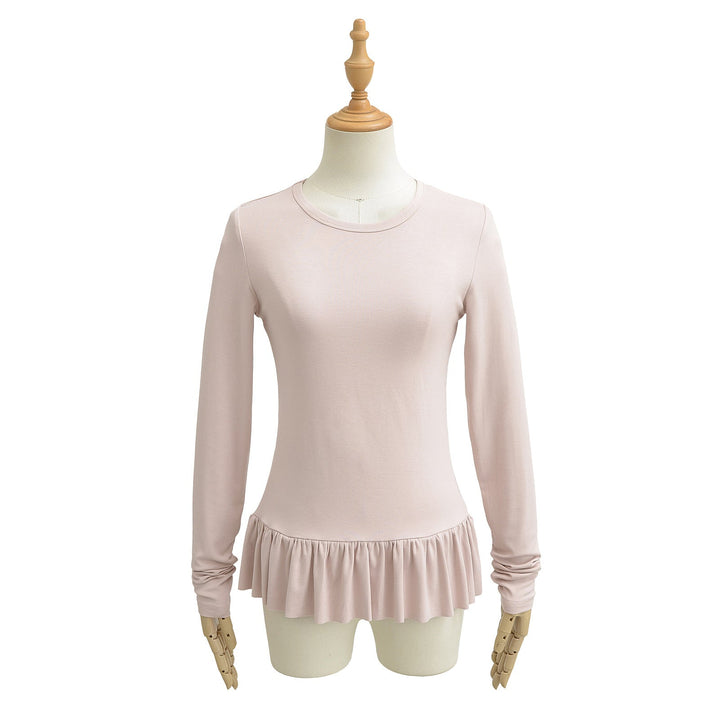Damen Longsleeve Topp med volangslut och rund halsringning Mirla-Eva Jonsson