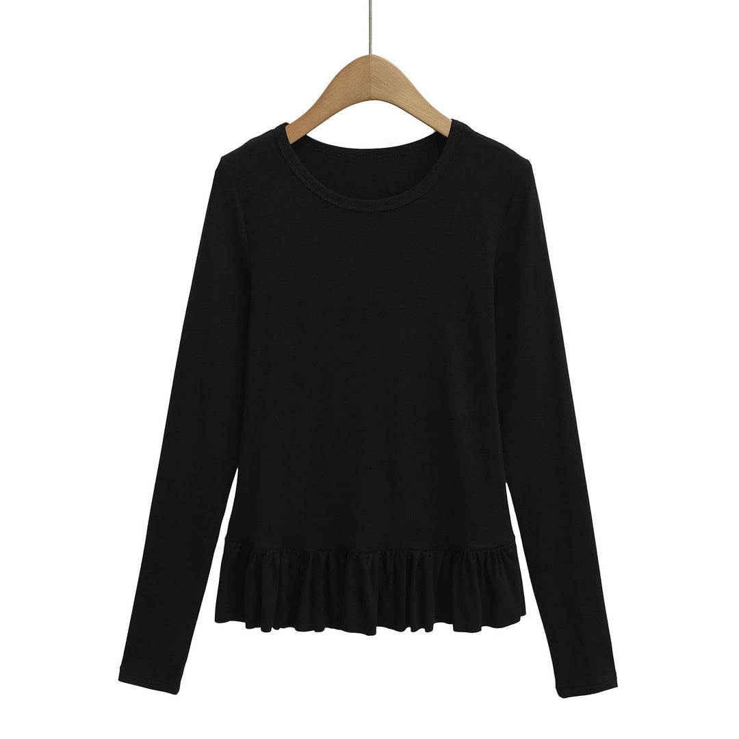 Damen Longsleeve Topp med volangslut och rund halsringning Mirla-Eva Jonsson
