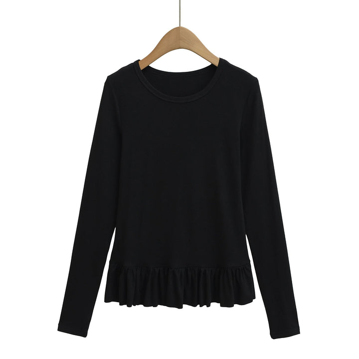 Damen Longsleeve Topp med volangslut och rund halsringning Mirla-Eva Jonsson