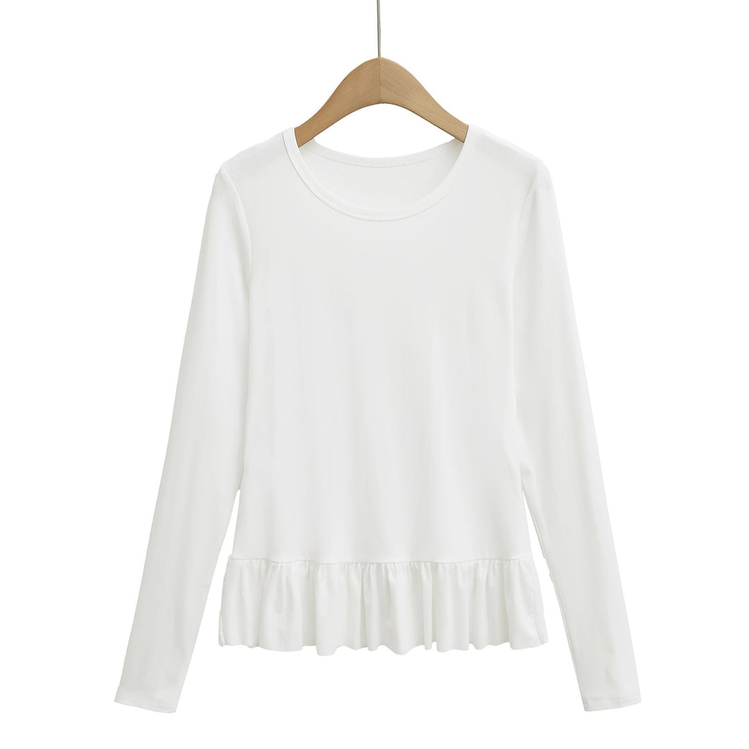 Damen Longsleeve Topp med volangslut och rund halsringning Mirla-Eva Jonsson