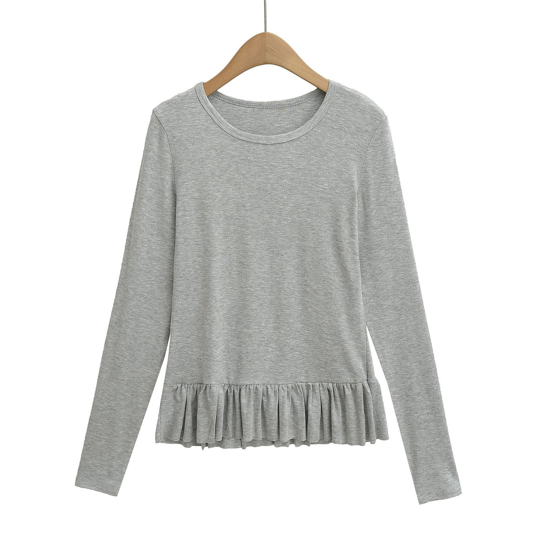 Damen Longsleeve Topp med volangslut och rund halsringning Mirla-Eva Jonsson