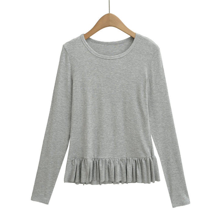 Damen Longsleeve Topp med volangslut och rund halsringning Mirla-Eva Jonsson
