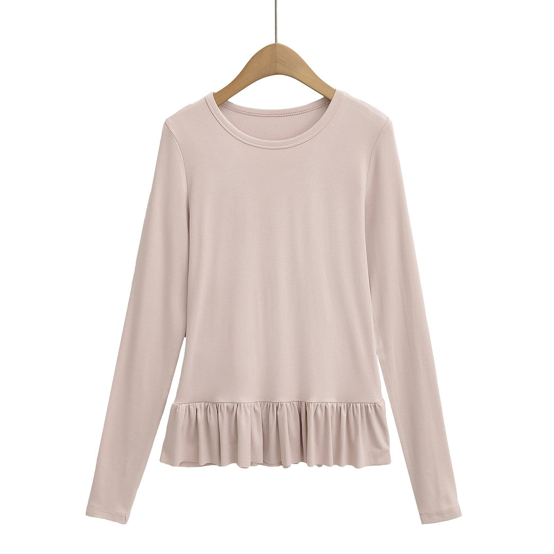 Damen Longsleeve Topp med volangslut och rund halsringning Mirla-Eva Jonsson