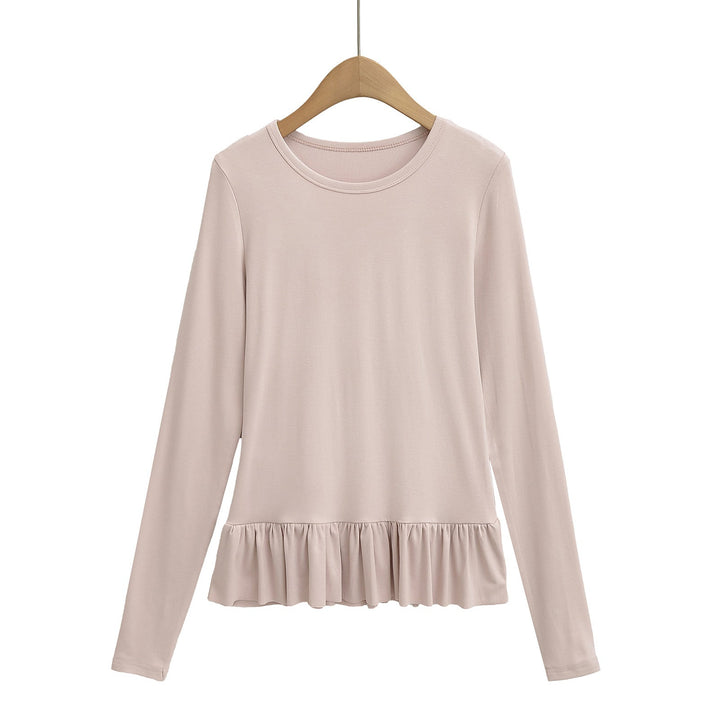 Damen Longsleeve Topp med volangslut och rund halsringning Mirla-Eva Jonsson